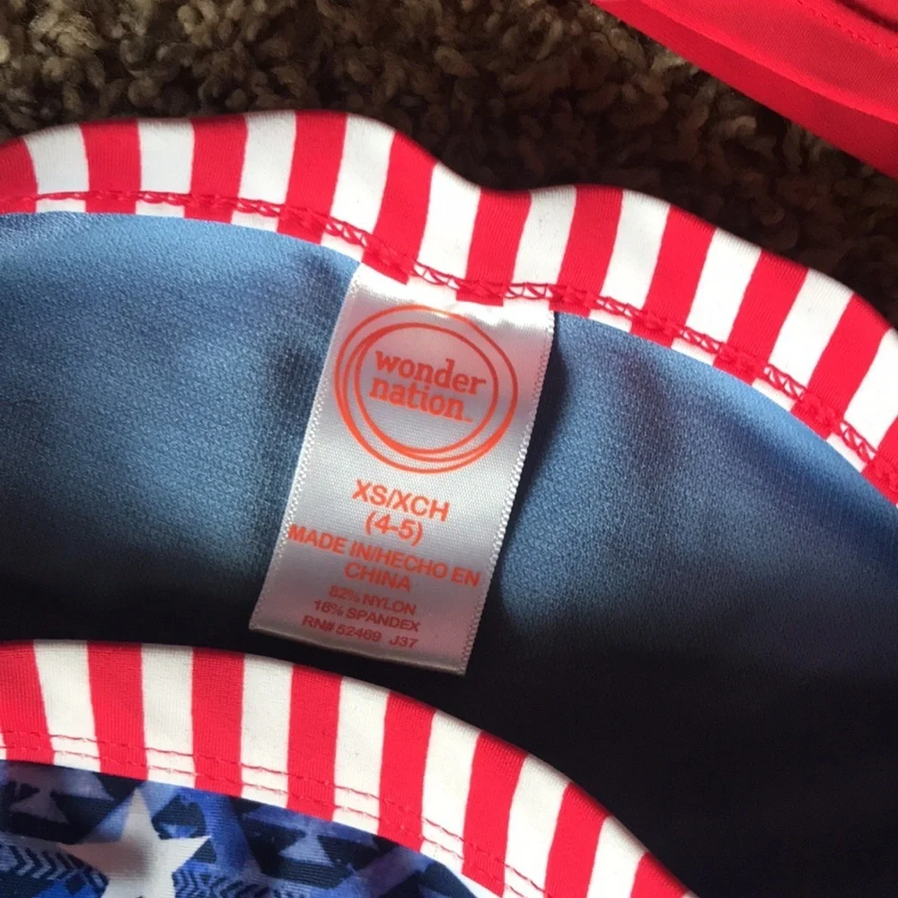 Wonder Nation Red White and Blue 2 Piece Ruffled Stripes & Stars Bikini - Picture 5 of 6